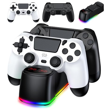 AROEVEIB 2 Pack Controller with Charger Dock for PS4 Controller, Wireless Gamepad with LED Charging Dock Station and 2 USB Cable