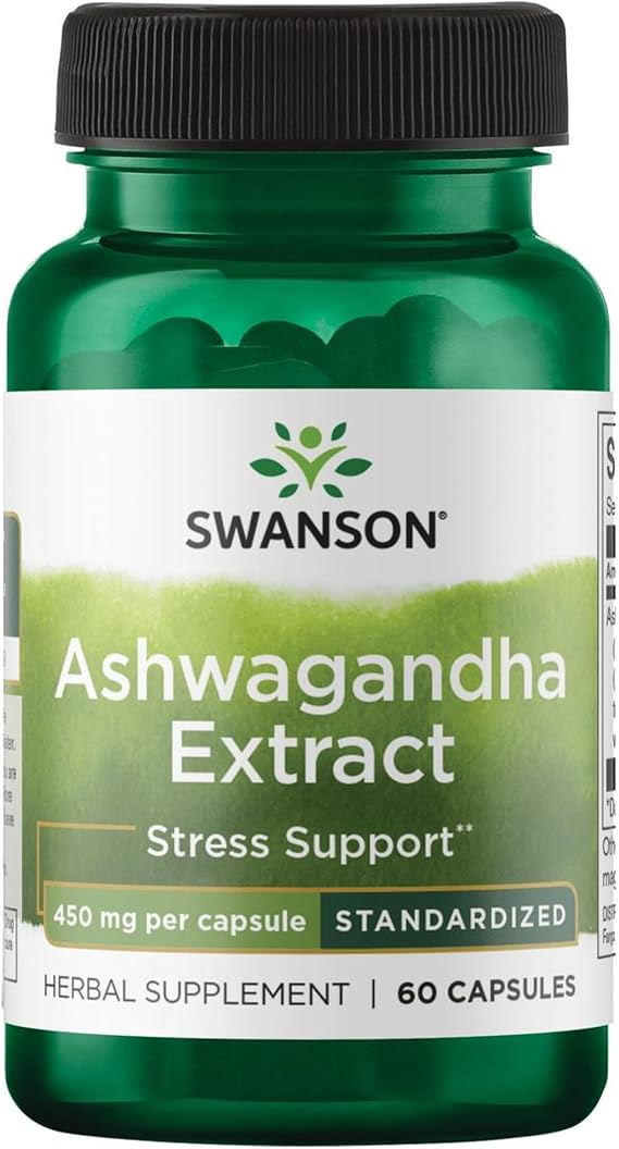 Swanson Ashwagandha Extract - Natural Supplement Promoting A Healthy Stress Response, Energy Support & Nervous System Health - Ayurvedic Supplement for Natural Wellness - (60 Capsules, 450mg Each)