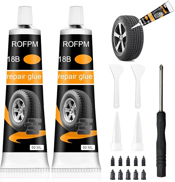 Tire Repair Rubber Cement Kit 100ml, Tire Sidewall Glue with Plugs