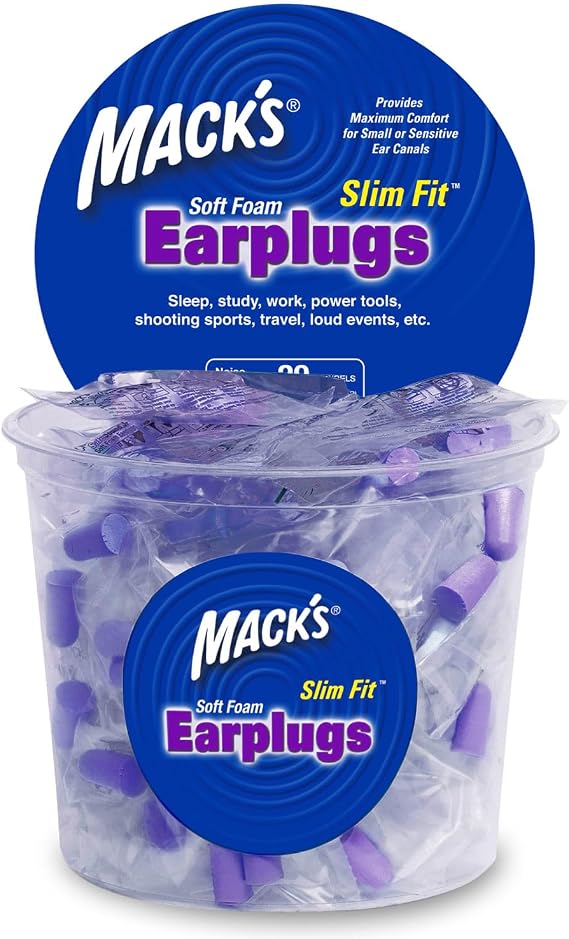 Mack's Slim Fit Soft Foam Earplugs, 100 Pair - Individually Wrapped - Small Ear Plugs for Sleeping, Snoring, Traveling, Concerts, Shooting Sports and Power Tools | Made in USA