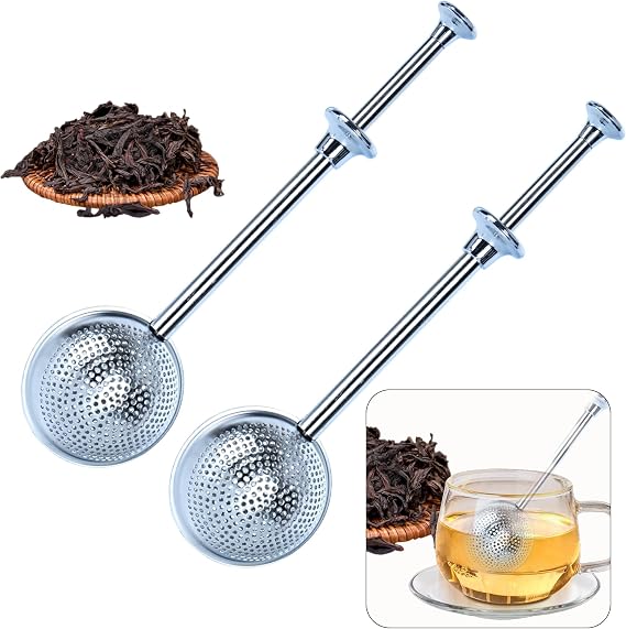 Tea Strainer for Loose Tea Stainless Steel Tea Strainer & Tea Filter Set (2 Pieces) - Large Tea Infuser with Telescopic Handle Tea Accessories for Tea Coffee Spices