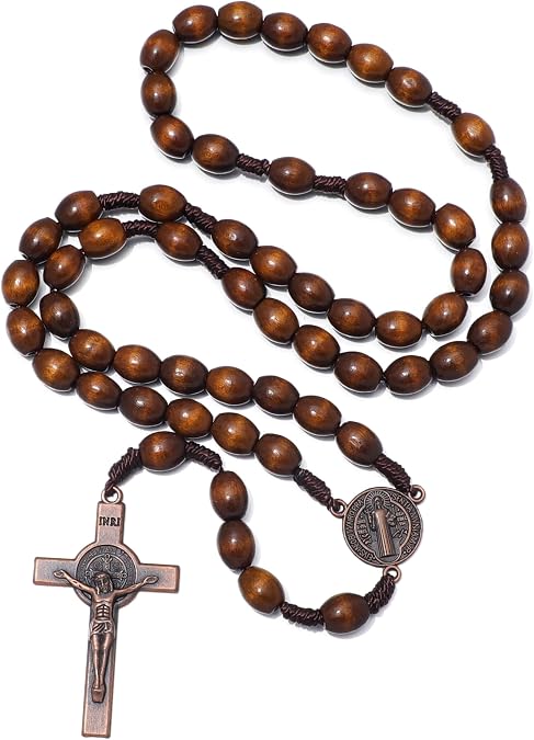 KOMI Handmade Wooden Catholic Rosaries, Rosary Beads Necklace Wood Christian Prayer Beads Catholic Christian Gift