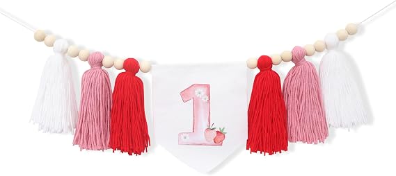 Strawberry 1st Birthday High Chair Tassels Banner - Berry Strawberry Birthday Banner For Girls,Strawberry Themed 1st Birthday,Sweet One Highchair Banner,Strawberry First Birthday Party Supplies
