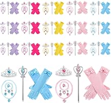105 Pcs Princess Dress Up Party Accessories, Including Costume Gloves Princess Crown Wand Necklace Bracelet Earrings and Ring for Girls Dress Up (5 Colors*3 Set)