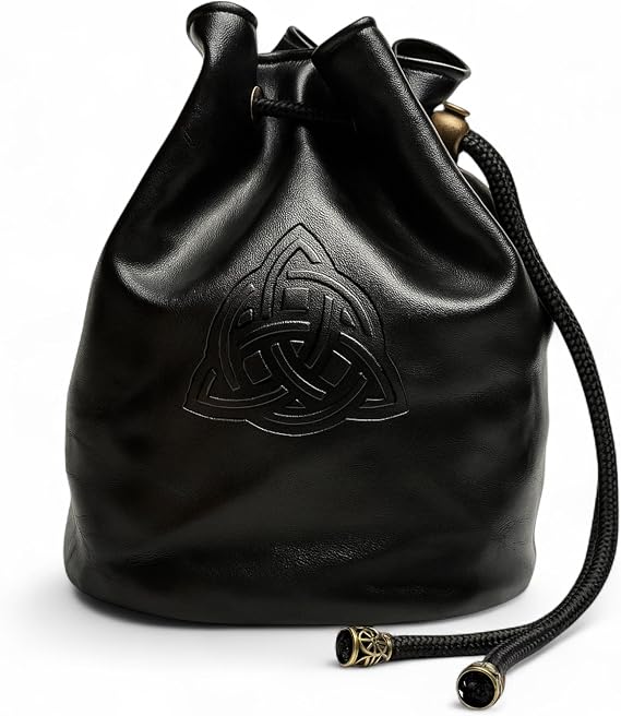 Luck Lab Large Leather DND Dice Bag with 4 Pockets & Velvet Lining, Black
