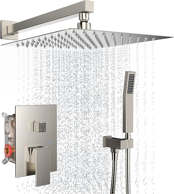 Brushed Nickel Rain Shower System Faucet Set with Handheld, 10 inch