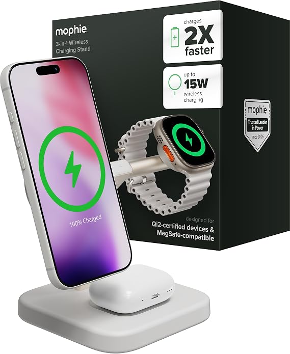Mophie 3-in-1 Wireless Charging Stand - Qi2-Certified w/Up to 15W Power
