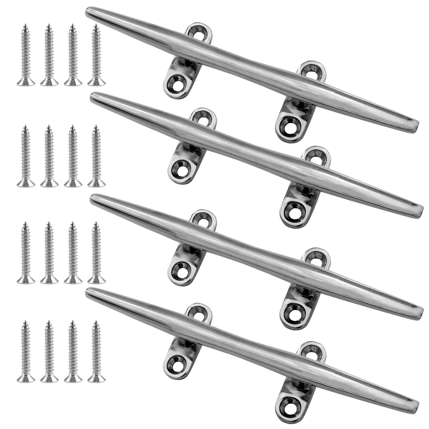 8 Inch 316 Stainless Steel Boat Cleats, Open Base Dock Cleats with Fasteners, Boat Dock Cleats Rope Cleat for Boat Docks, Decks or Nautical Decor 4 Pack