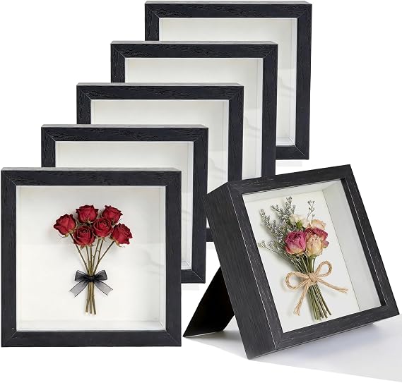 6 Pack 5x5 Small Shadow Box Frames, 3D Shadowbox Display Cases