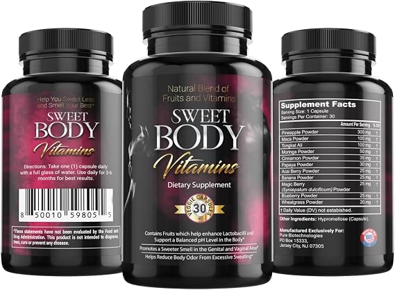 SweetBody Vitamins - Eliminates Body Odor and Reduces Sweating by Promoting a Balanced pH Level in The Body (1 Bottle - 30 Capsules)