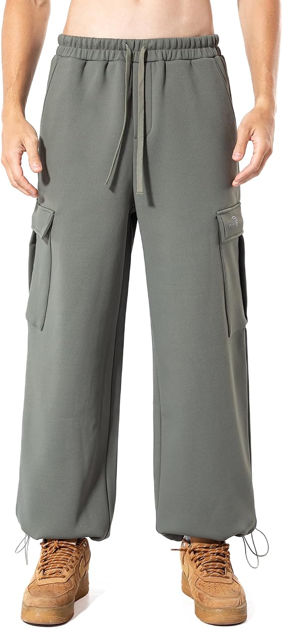 Men's Cargo Sweatpants, Heavyweight Athletic Track Pants, Loose Fit with Side Pockets, Elastic Waist