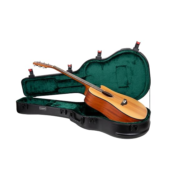 Crossrock Flight Case for 12-String Acoustic Dreadnought Guitar | Black Hardshell, Security Lock, Forest Green Velvet Interior & Accessory Compartment Fits Taylor, Gibson & More (CRA980DBK)