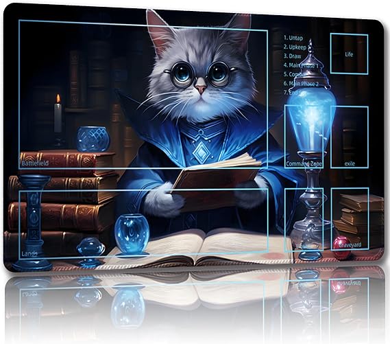 Playmat for MTG with Free Storage Bags Game Mat 24 x 14 inches TCG and Board Game Mats for Cards (Cat 6-Auxiliary Combat)
