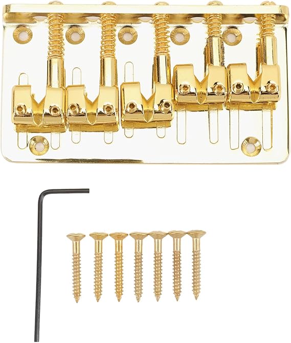 Eujgoov 5 String Bass Bridge, Hardtail Saddle Bridge Adjustable Saddle for Bass Guitars Replacement (Gold)