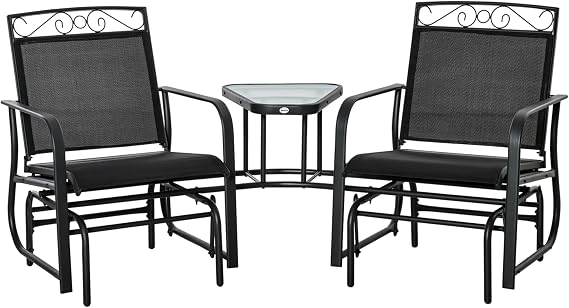 Outsunny Outdoor Glider Chairs with Coffee Table Patio 2-Seat Black
