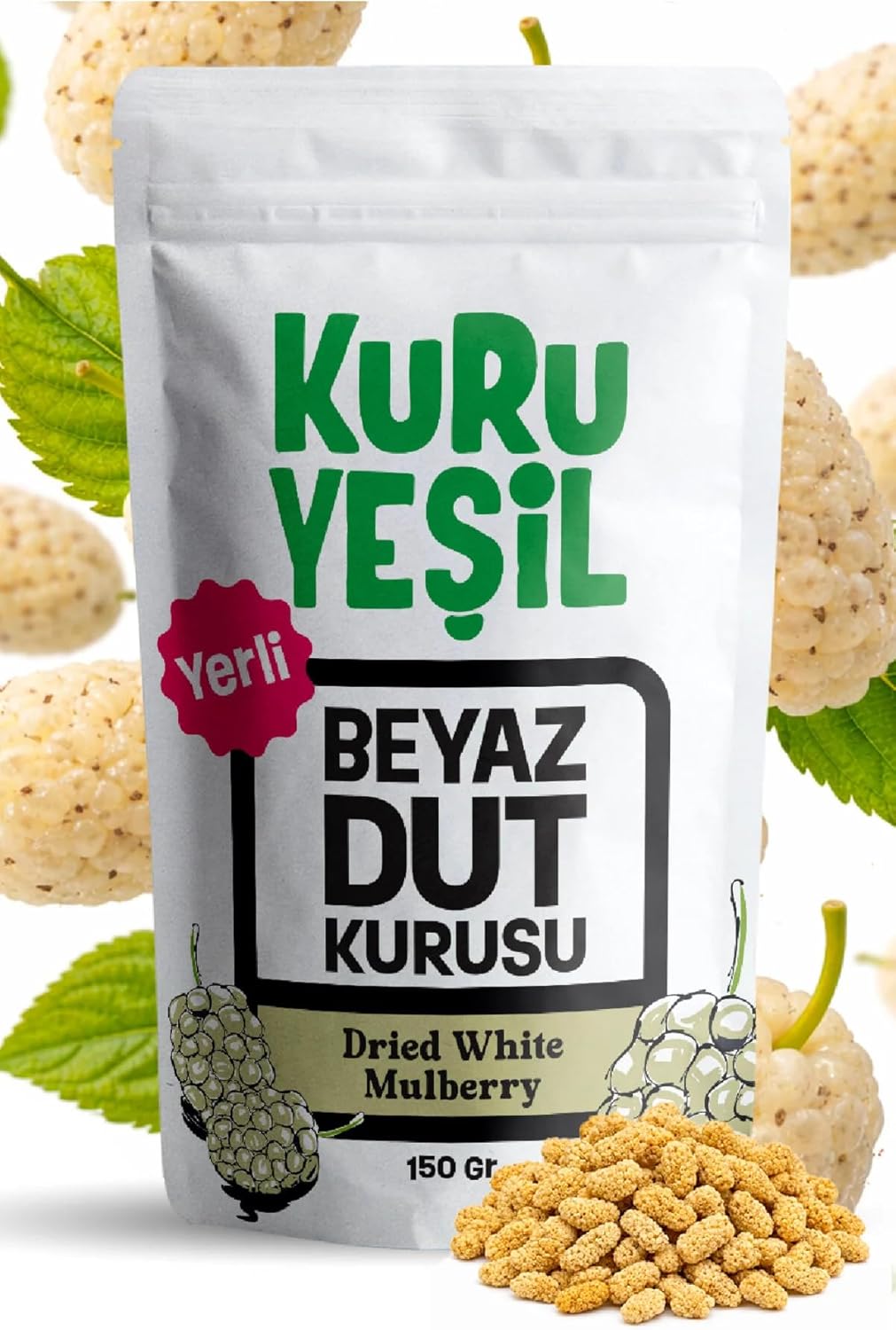 Kuru Yeşil Doğal Beyaz Dut Kurusu 150 gr - Şekersiz ve Katkısız, Geleneksel Yöntemlerle Kurutulmuş, Süper Gıda, Doğal Enerji Kaynağı, Vegan ve Glutensiz Kuru Meyve