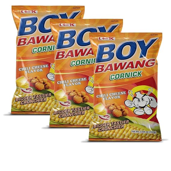 Boy Bawang Cornick, Chili Cheese - Crispy Tasty & Gluten-Free Corn Nuts 3.54 ounces (100g), 3 Pack