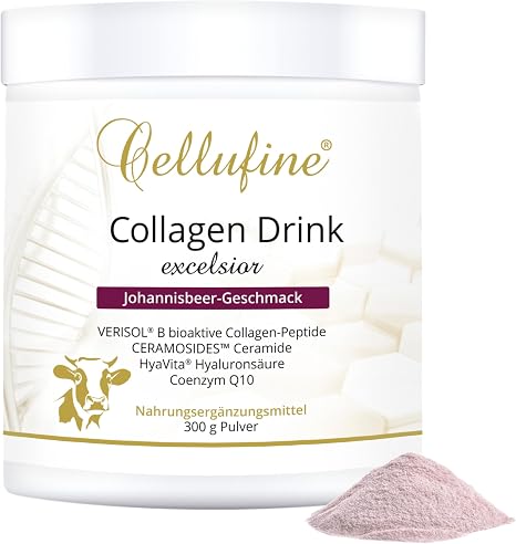 Cellufine® Premium Collagen Drink with Verisol Collagen Peptides + HyaVita Hyaluronic Acid – 260 g – Blackcurrant