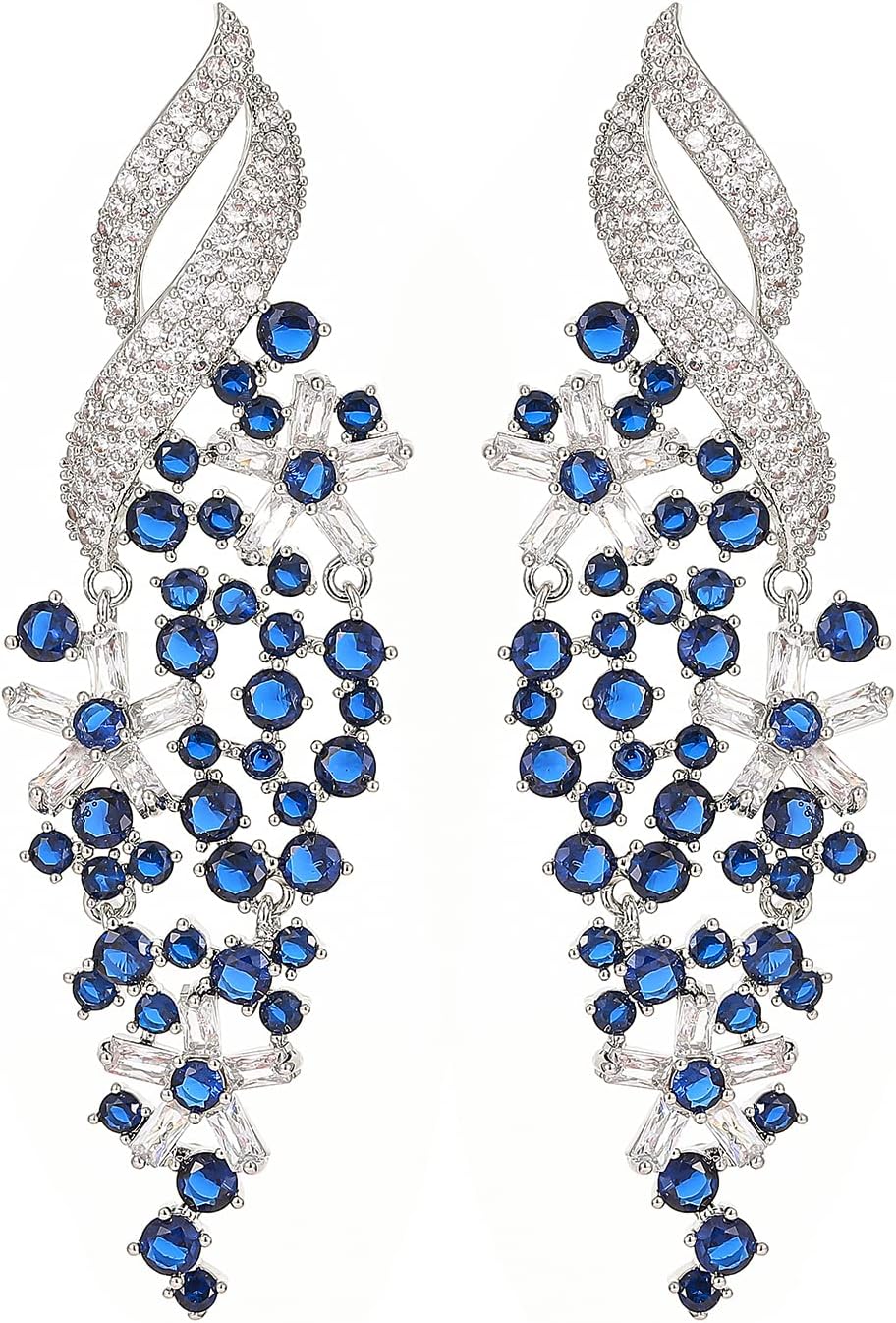 Zircon Gemstone Drop Dangle Earrings, Rhinestone Cluster Earrings Luxury Bridal Flower Fashion Jewelry, 18K Gold Plated 925 Sterling Silver Posts Sparkly Evening Dressy Earrings
