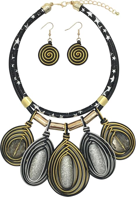 Statement African Necklace For Women African Jewelry Costume Earring Sets Tribal Fashion Colorful Big Rhinestone Crystal Pendent Collar Choker Bold Chunky Bib Handmade
