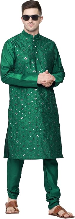 ITOS365 Men's Tunic Art Silk Kurta Pajama Pyjama Set Wedding Indian Clothing Casual Party Dress Gifts Items