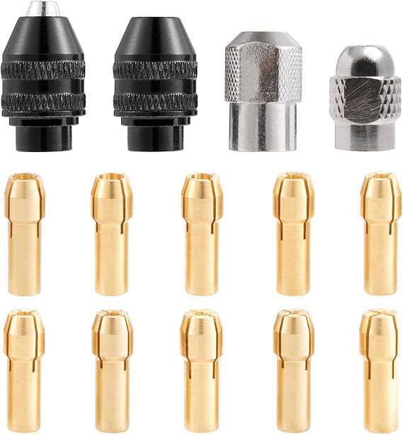 Drill Chuck Collet Set, 28 Pcs Chuck Collet Kit, 0.5-3.2mm Shank Replacement 4486 Rotary Tool Keyless Quick Change Chuck Accessory with Replacement 4485 Brass Collet Metal Nut