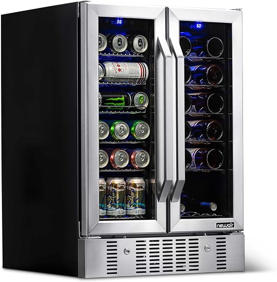 NewAir 24" Dual Zone Beverage Refrigerator & Wine Cooler for 18 Bottles & 60 Cans | Freestanding or Built-In Under Counter Mini Fridge for Beer, Wine and Soda | Stainless Steel
