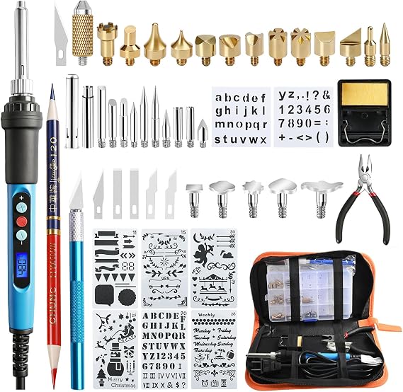 HANDSKIT 52PCS 90W Wood Burning Kit,Wood Burning Tool with LCD Display and Adjustable Temperature 180~480C,28 Pyrography Tips,6 Blades and 1 Blade Holders,Pyrography Pen for Woodburning Crafts