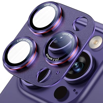 Uyiton for iPhone 16 Pro Max16 Pro14 Pro Max14 Pro Camera Lens Protector - [Not Easy to Break][Strong Adsorption][Case-Friendly] Metal Tempered Glass Rear Camera Screen Cover - PurpleRed