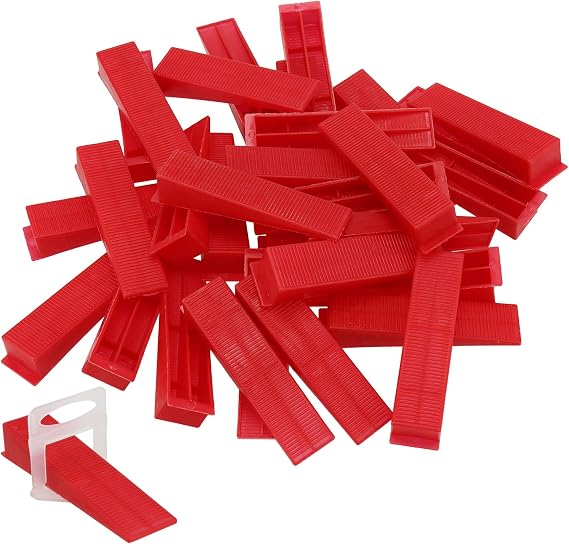 FUNSUEI 600 PCS Tile Leveling Wedges, Reusable Wedges, DIY Leveling System Wedges for Tile and Stone Installation, Fits 1/8, 1/16, 1/32 Inch Spacers, Red