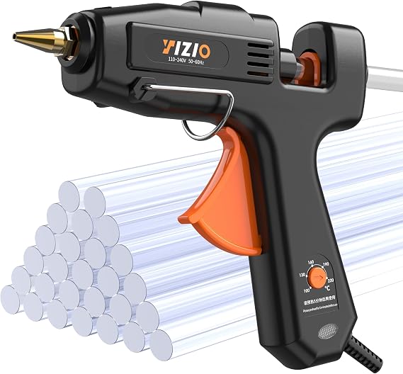 IZIO Full Size Hot Glue Gun and Sticks Set, 100-220W Adjustable Temperature, Fast Preheating Heavy Duty Industrial Gluegun, 30 Hot Glue Sticks For Crafting, Diy and Repairs (Black)