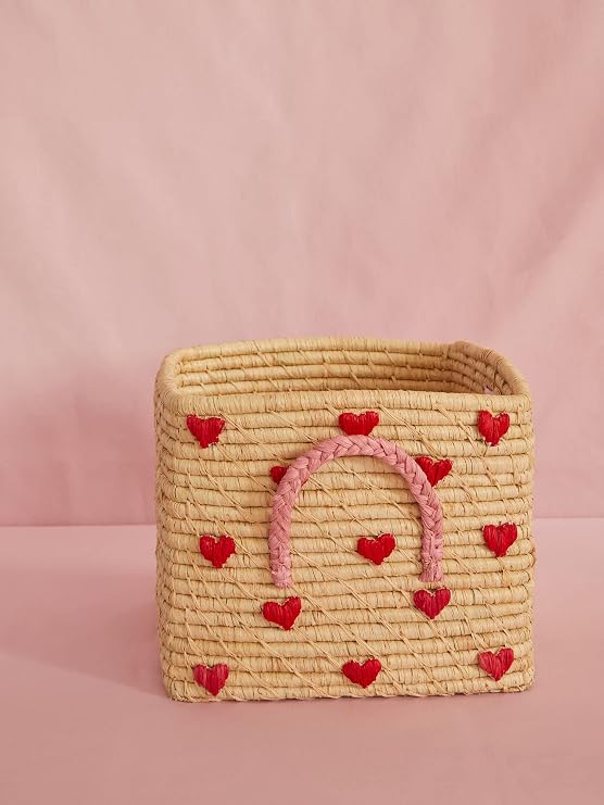 Raffia Storage Basket with Hearts