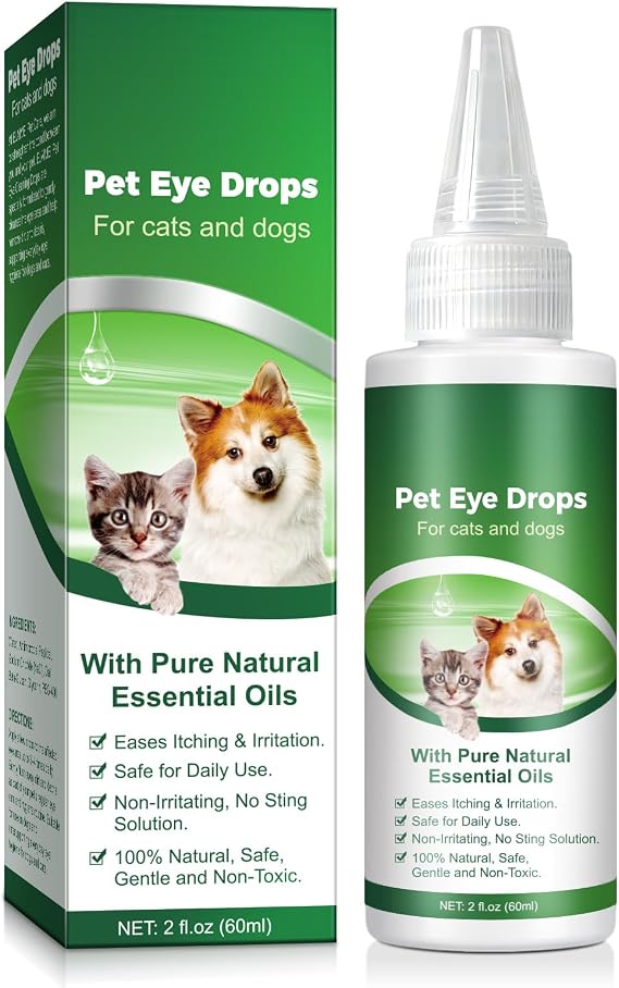 Bieyoc Pet Eye Wash for Dogs and Cats, Dog and Cat Eye Wash to Flush and Soothe Eye Irritations, Pet Tear Stain Cleaner 60ml