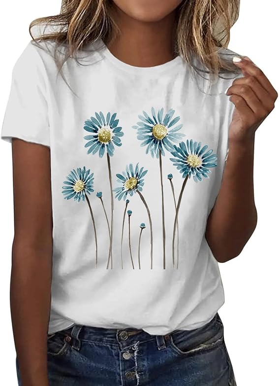 Women's Plus Size Summer Loose Tee Shirt Women's Short Sleeve Dragonfly Print T-Shirts Ladies Casual Round Neck Loose Breathable Shirt Elegant Top Cotton T Shirt, white, XL
