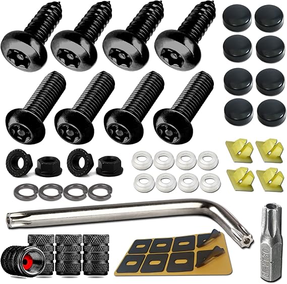 Aootf Black Anti Theft License Plate Screws, Stainless Steel Fasteners