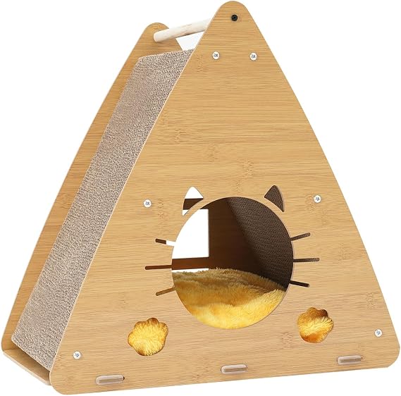 Cat Scratcher Lounge, Large Scratching Lounger Bed for Indoor Cats, Corrugated Cardboard Cat Scratcher House with Soft Cushion Farmhouse Corrugated Cat Scratchers Hideout for Home Balconies