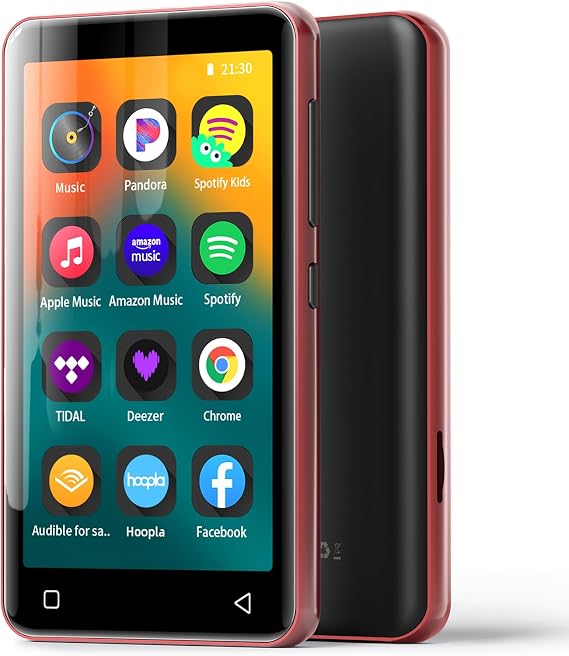 innioasis 80GB MP3 Player with Bluetooth and WiFi, MP3 MP4 Player with Spotify,Pandora,Amazon Music,Audible, 4" Touch Screen Android Streaming Music Player for Kids (Red-Black)