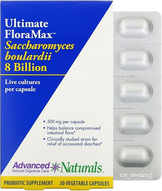 Advanced Naturals - Ultimate Floramax Saccharomyces Boulardii - Digestive Support- 8 Billion Blister Packs - 500 mg - 30 Capsules