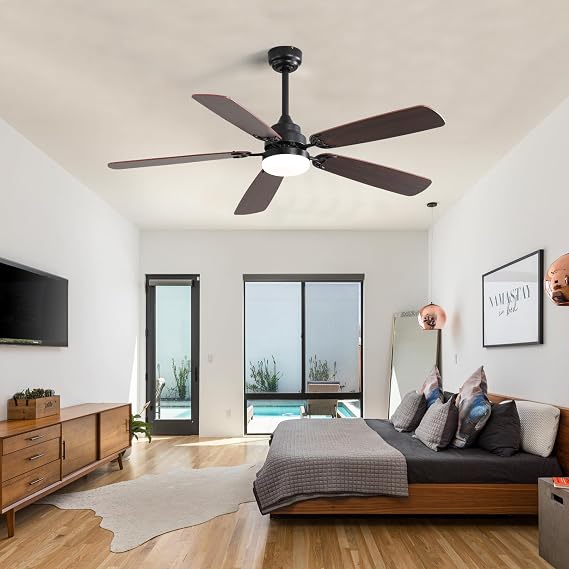 52 Inch Ceiling Fan with Lights Remotes Control, Retractable 5 Blade Ceiling Fan with 6 Speed Reversible Noiseless DC Motor, Timing, Dimmable LED Light for Living Room Bedroom Farmhouse (Walnut)