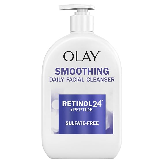 Olay Face Wash Daily Facial Cleanser with Retinol, Peptides and Glycerin, Smoothing and Hydrating Anti Aging Face Wash, Sulfate Free Cream Cleanser for Mature Skin, Daily Use, 16 Oz