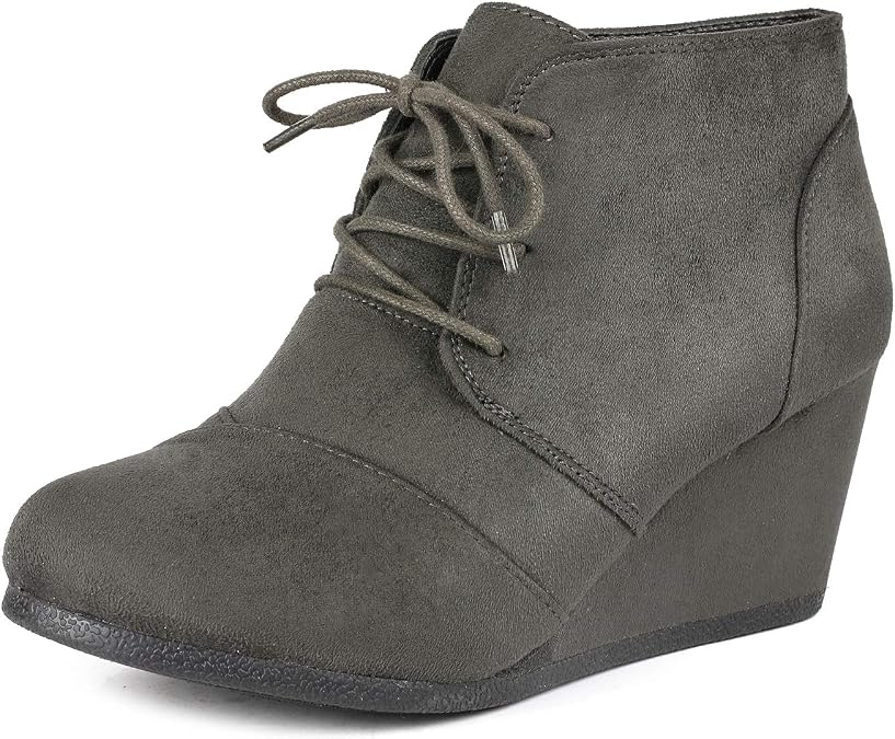 DREAM PAIRS Women's Wedge Boots Casual Fashion Lace Up Low Heel Ankle Booties Shoes
