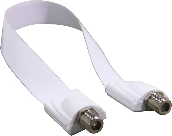 Ancable Window and Door Feed Thru Jumper Cable,1-Pack 1ft (32cm) F-Type Female to Female Flat Coax TV Cable Extension Adapter for Antenna, DirectTV and Dish Tailgater, White,Ultra Slim Paper Thin