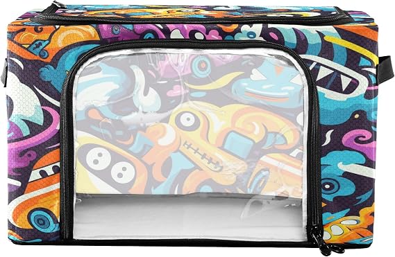 Foldable Storage Bin Ghost Racing Pattern Sturdy Under Bed Storage Container with Clear Window and Handle