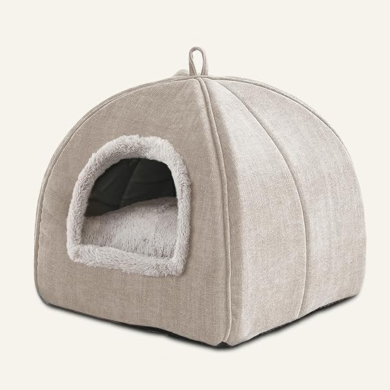 Cat Bed for Indoor Cats - Cats Cave Bed Cat House Cats Tent with Removable Washable Cushioned Pillow, Soft Kitten beds (Beige, 38.1x38.1x38.1cm)
