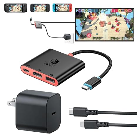 65W Charger for Switch 2, 20V 3.25A AC Adapter Fast Charging with 5.9FT USB-C Cable, for Switch 2 Dock Station for TV, for Switch2 Tv Adapter with HDMI2.0/PD 100W/USB3.0 Port, Support 4K TV Mode (Black)