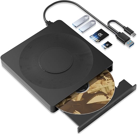 Wbacon External CD/DVD Drive for Laptop, 5 in 1 LightScribe DVD Burner
