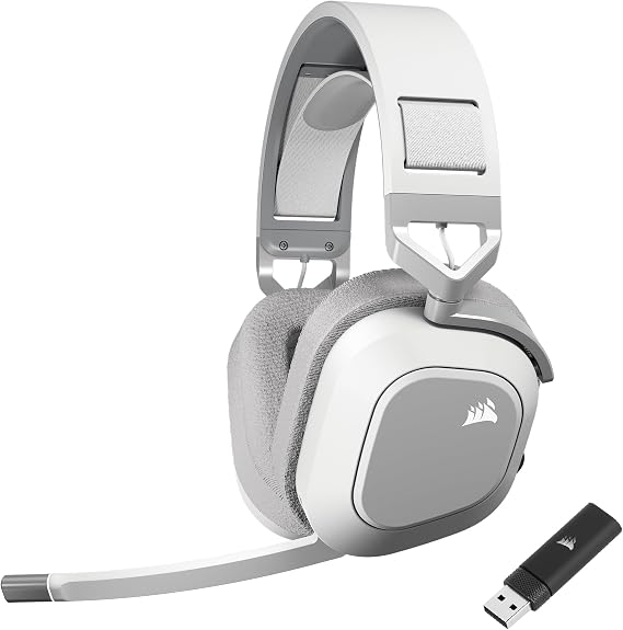 CORSAIR HS80 MAX WIRELESS Gaming Headset for PC/PS4/PS5 - White CA-9011296-AP | Bluetooth Memory Foam Ear Pads Dolby ATOMOS Audio Aluminum Frame