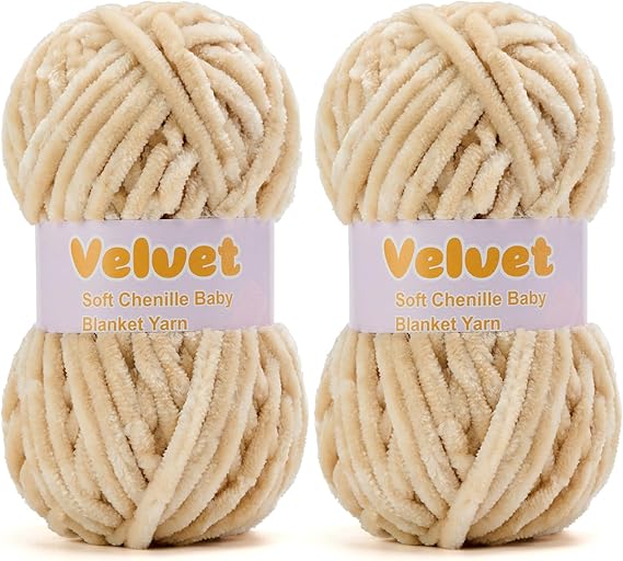 Velvet Yarn Chenille Yarn for Crocheting and Knitting Soft Chenille Bulky Baby Blanket Yarn DIY Weaving Craft 2pack Apricot(4oz 66yds Each)