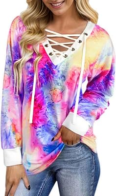 FAIRY SEASON Womens Long Sleeve Shirts V Neck Lace Up Casual Lightweight Loose Fit Tunic Tops 2026