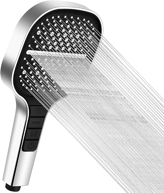 Huifoo HS001 Water-Saving Shower Head with Stop Button Rain Shower Head with 7 Jet Types Hand Shower Economy Shower Head Rain Shower Head Pressure Increasing Large Shower Head Chrome Surface